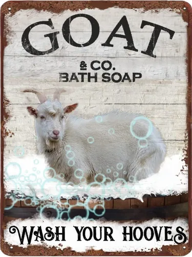 Vista 12 de Cartel de metal divertido de jirafa para baño, diseño retro de cabra para pared, póster de inodoro con texto "Wash Your Hooves", letrero de hojalata
