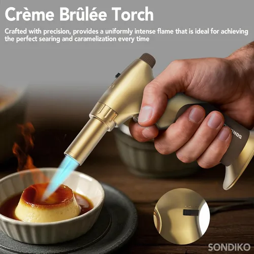 Vista 4 de Sondiko - Encendedor de butano de llama de doble estilo, antorcha de metal premuim Refillable Blow Torch with Continuous Flame Lock, Adjustable
