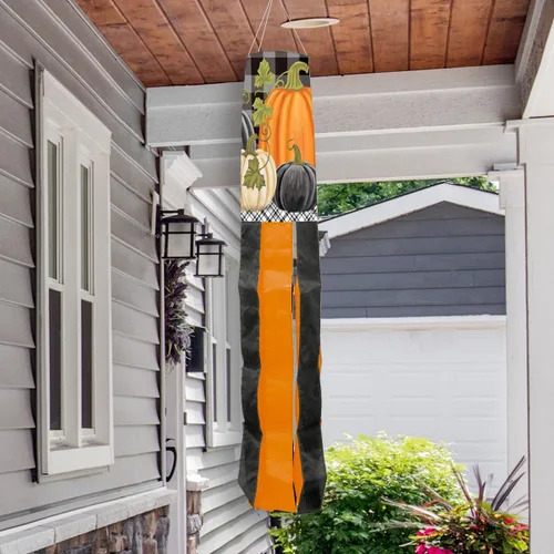 Vista 2 de Briarwood Lane Calabazas a cuadros Otoño Windsock Primitive Fall 40" L