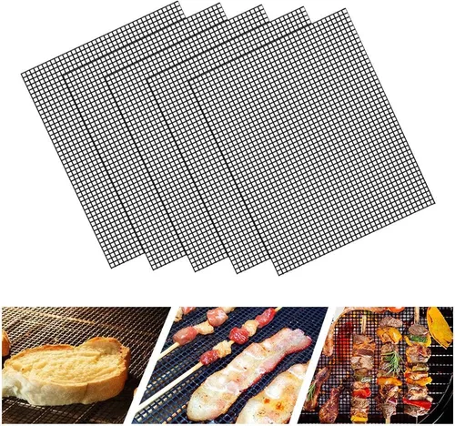 Vista 3 de LOOCH Juego de 5 Alfombrillas de Malla para Parrilla BBQ - Alfombrillas de Malla Antiadherentes de Servicio Pesado y Accesorios para Barbacoa
