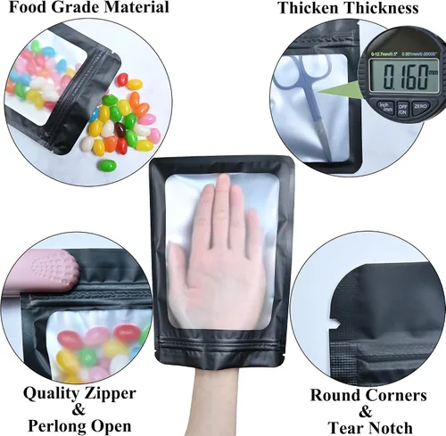Vista 3 de Bolsa resellable de Mylar para bolígrafos, ideal para oficina, hogar, fiesta, almacenamiento de alimentos, galletas, muestras de joyería