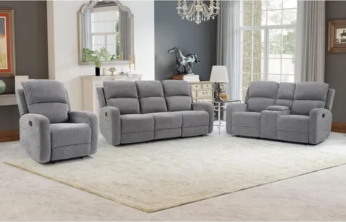 Vista 14 de EBELLO Juego de sofá reclinable manual para sala de estar, sofá reclinable de tela suave para sala de reuniones, respaldo y apoyabrazos acolchados
