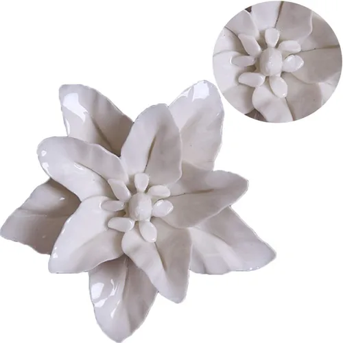 Vista 5 de VOSAREA Escultura artística de lirio de cerámica para colgar en la pared, decoración floral para sala de estar, dormitorio, oficina y jardín