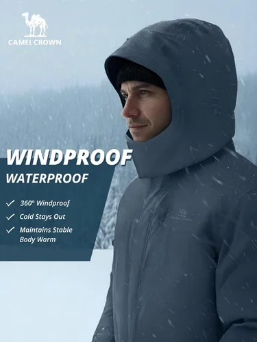 Vista 2 de CAMEL CROWN Chaqueta de Esquí de Invierno para Hombre Abrigos de Nieve de Montaña Impermeable Capucha Desmontable Resistente al Viento Chaquetas