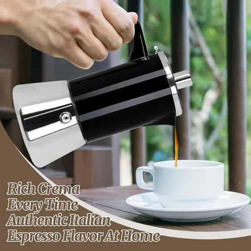 Vista 6 de 4 tazas espesado Moka Pot 304 Acero Inoxidable 6.8 fl oz Cafetera italiana de café expreso, cafetera, cafetera de moca para estufa de inducción