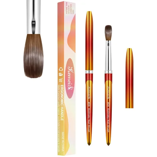 Vista 29 de Pincel para uñas acrílicas tamaño 16, pinceles de arte de uñas 100% puro Kolinsky de KEMEISI con mango resistente, forma ovalada, herramientas