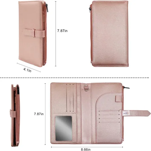 Vista 5 de Sbrinnaliao Cartera de viaje con bloqueo RFID multiuso para pasaporte, Rosado, Classic