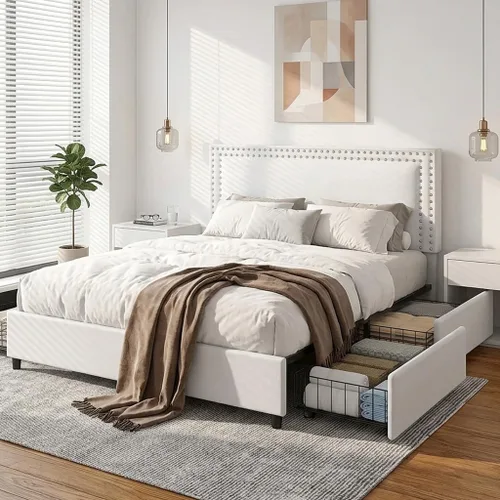 Vista 48 de VECELO Base de cama de plataforma de tamaño individual con cabecera tapizada de altura ajustable, base de colchón moderna, soporte de listones