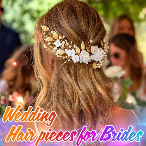 Vista 3 de Unicra Flor novia pelo vid perla pieza de pelo nupcial hoja accesorios para el pelo diadema de diamantes de imitación para mujeres y niñas (dorado)