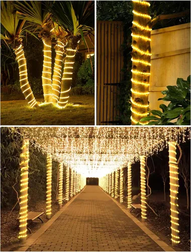 Vista 7 de KerKoor, luces de cuerda solar para exteriores, impermeables, 100 luces LED alimentadas por energía solar, luces de hadas para decoración