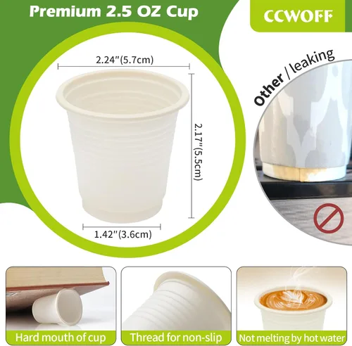 Vista 5 de 50 tazas de baño de 3 onzas 100% compostables, biodegradables, ecológicas, pequeñas, desechables, para enjuague bucal de baño, desechables