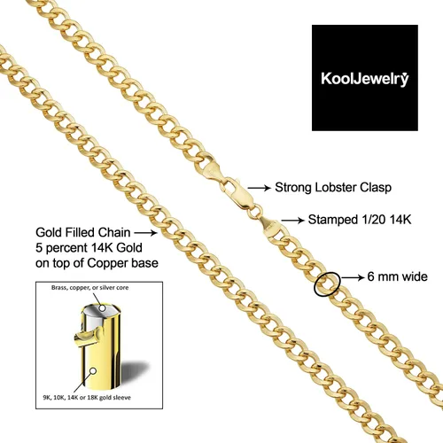 Vista 3 de Kooljewelry Collar de cadena cubana de Miami con relleno de oro amarillo macizo de 14 quilates para hombres y mujeres