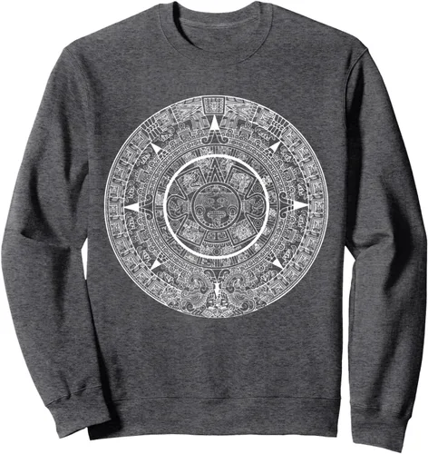 Vista 4 de Aztec Calendar Maya Sun Stone Carving Mexican Art Sudadera Mayans, Negro, S