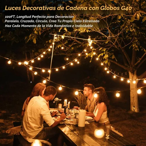 Vista 6 de Luces de cadena LED globo G40 para exteriores de 200 pies (100*2), regulables, impermeables, irrompibles, cadenas de luces con 103 bombillas