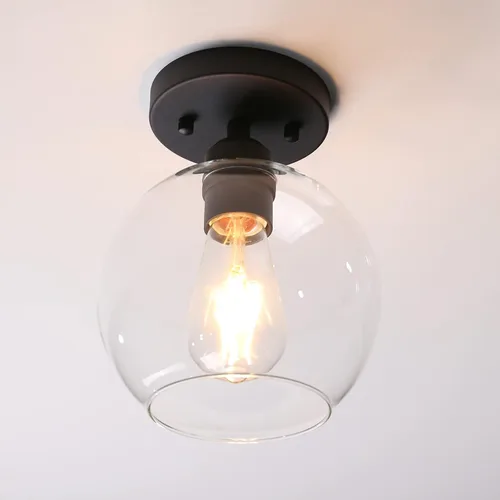 Vista 7 de Pathson Lámpara de techo de cristal con forma de globo, 1 luz redonda industrial empotrada para pasillo, cocina, fregadero, sala de estar, baño