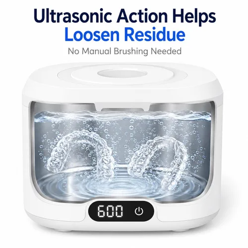 Vista 4 de Máquina limpiadora ultrasónica de retenedores con luz UV, limpiador dental de cápsulas de 49 kHz con temporizador digital, tanque de acero