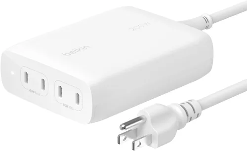 Vista 8 de Belkin Bloque de cargador USB C de 4 puertos, cargador multipuerto GaN de 200 W, carga rápida USB-C PD 3.1 + cable de alimentación de 5 pies