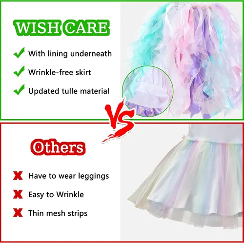 Vista 2 de Wish Care Disfraz de unicornio para niñas de 3 a 10 años, vestido de tutú de unicornio con lentejuelas y arco iris, disfraz de fiesta de cumpleaños