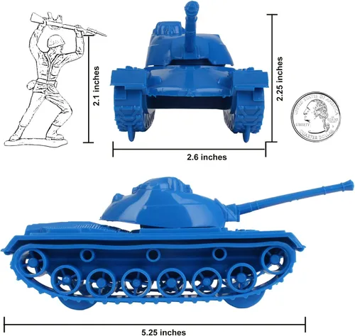 Vista 2 de TimMee - Tanques de juguete para hombres de plástico del ejército - Azul WW2 3pc - Hecho en Estados Unidos