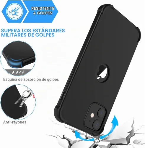 Vista 6 de ORETECH Funda para iPhone 12 con 2 piezas de protector de pantalla de vidrio templado, 2 en 1, TPU suave antiarañazos, parte trasera de Negro