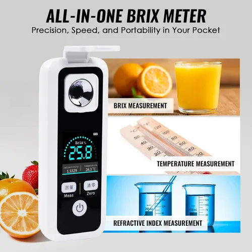 Vista 2 de Refractómetro digital Sugar Brix, medidor Brix del 0 al 32% con ATC, ± 0.2% de precisión recargable de contenido de azúcar para jugo, vino, cerveza