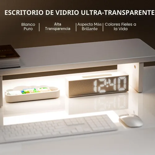 Vista 7 de FLEXISPOT Comhar - Escritorio de pie eléctrico de cristal puro con cajones, escritorio y puertos de carga USB, escritorio ergonómico de altura