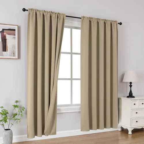 Vista 13 de CUCRAF Cortinas Opacas Beige de 45 Pulgadas, con Aislamiento Térmico Reductor de Ruido con Bolsillo para Barra, Cortinas de Ventana para Dormitorio