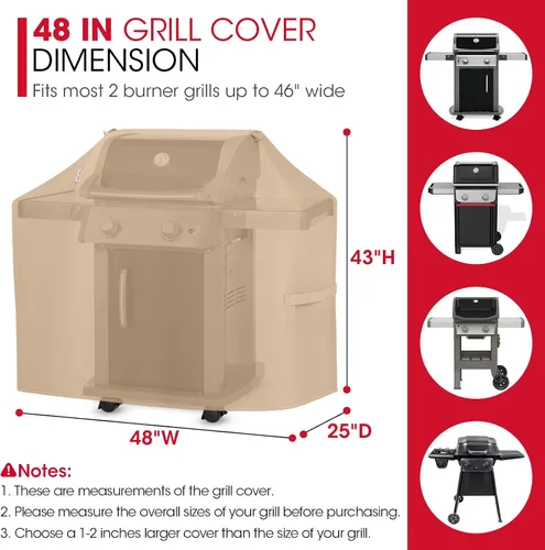 Vista 2 de Unicook - Funda para parrilla de barbacoa al aire libre de 48 pulgadas, cubierta resistente al agua para parrilla de 2 quemadores, compatible