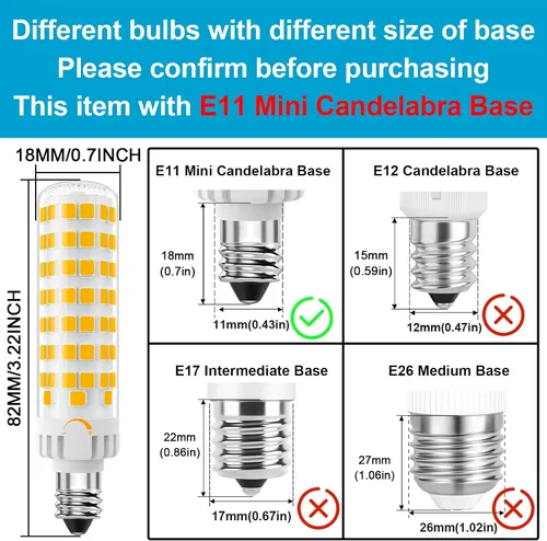Vista 7 de Bombilla LED E11 regulable, equivalente a halógeno JDE11 de 120 V 100 W, base de mini candelabro T3 T4, blanco cálido de 3000 K, 10 W, 1000 lúmenes