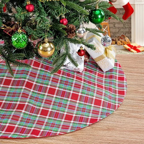Vista 7 de SoarDream Faldas de árbol a cuadros de Navidad pequeñas de 24 pulgadas, falda de árbol a cuadros de búfalo rojo y negro para Navidad, fiesta de Año
