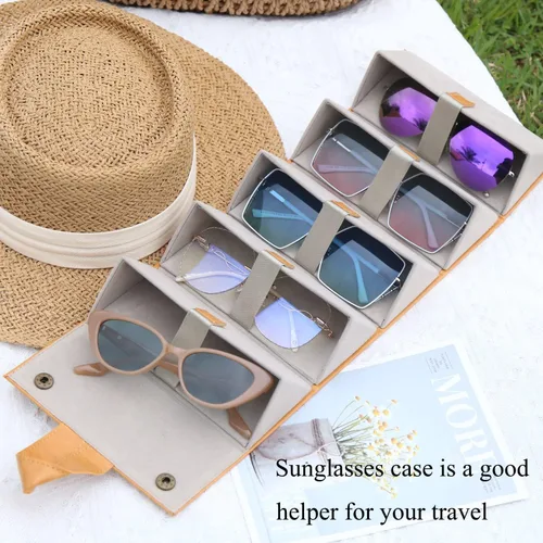 Vista 2 de Estuche para lentes de sol para hombres o mujeres, estuche rígido para múltiples anteojos, caja portátil con 5 ranuras para organizar gafas, bolsa
