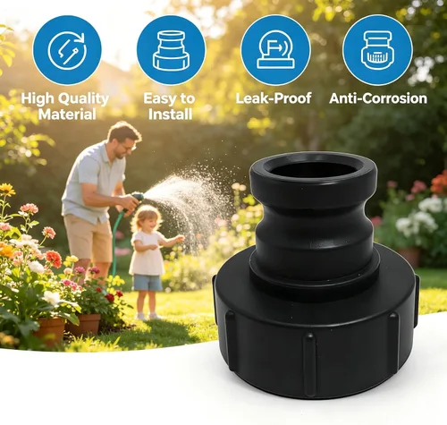 Vista 6 de IBC - Adaptador de tanque de 3 pulgadas hembra a 2 pulgadas, conector de manguera de agua, acoplador roscado de polipropileno PP resistente