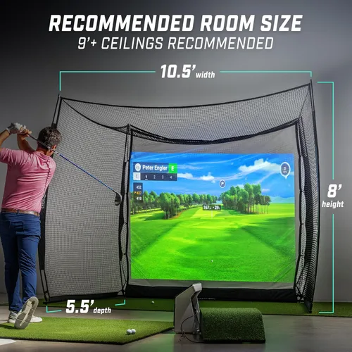 Vista 6 de GoSports Range Cage 10 ft x 8 ft Golf Net Cage – Indoor & Outdoor Golf Practice Net for Full Swing Training and Home Golf Simulator Setups Pantalla