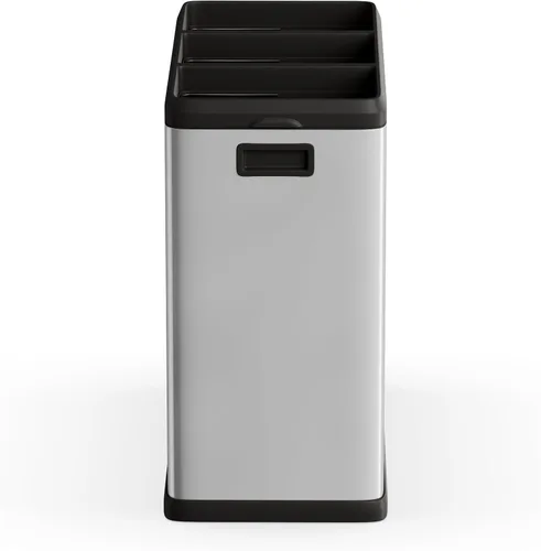 Vista 2 de Step N' Sort OPN603 - Cubo de basura y reciclaje de 16 galones, 3 compartimentos, color plateado