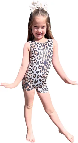 Vista 4 de Nymphperi Paquete de 2 leotardos de gimnasia para niñas, mallas con pantalones cortos brillantes sin mangas, unitardo de una pieza, ropa de baile