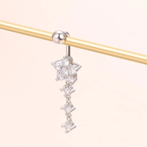 Vista 4 de Anillos colgantes de plata de ley para el ombligo para mujeres y niñas, anillos de ombligo con circonita cúbica para el cuerpo, Plata de ley