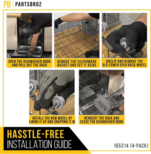 Vista 6 de PartsBroz 165314 - Repuesto de estante inferior de ruedas para lavavajillas (paquete de 4) – se adapta a ruedas Bosch para lavavajillas, parte