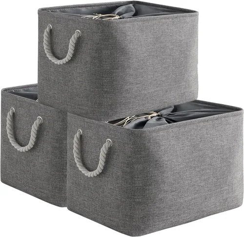 Vista 98 de TheWarmHome Contenedores de almacenamiento para estantes, tamaño mediano, 3 unidades, 13.8 pulgadas de largo x 9.8 pulgadas de ancho x 6.7 pulgadas