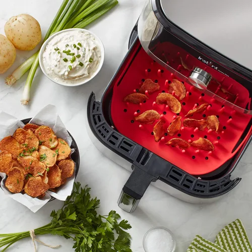 Vista 3 de Instant Pot Accessory - Bandeja de silicona oficial para freidora de aire, tamaño único, rojo, reutilizable, antiadherente, resistente al calor