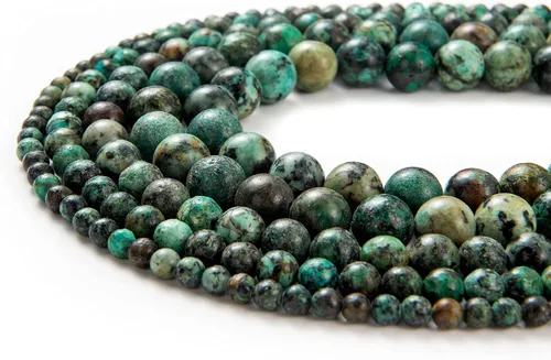 Vista 3 de 100 piezas de cuentas de piedra natural de 6 mm, turquesa africana redonda, cuentas sueltas de gema con cordón elástico para hacer pulseras