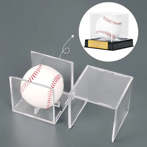 Vista 5 de Vitrina de béisbol con grabado, caja de almacenamiento de acrílico con protección UV, soporte negro, regalo perfecto para el día de San Valentín