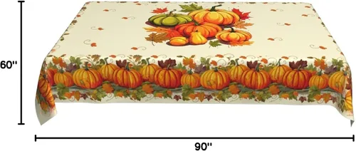 Vista 8 de Mantel de Otoño de Acción de Gracias con Hojas de Calabaza, Mantel Rectangular Lavable de Cuadros Rústicos para Decoración de Cocina y Comedor