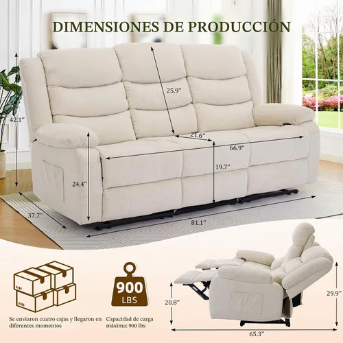 Vista 2 de Korser Sofá reclinable, sofá biplaza reclinable de gran tamaño con consola, sofá reclinable con portavasos y regleta de alimentación empotrada, sofá