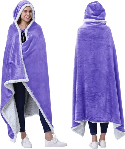 Vista 9 de Catalonia Poncho con capucha, Manta para vestir con bolsillos para las manos, Capa Cómoda de forro polar Sherpa para niños y adultos, Regalo