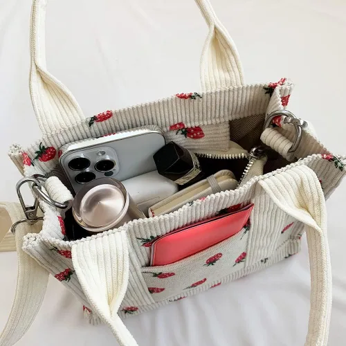 Vista 7 de LIERWOI Bolsa de pana pequeña y bonita bolsa cruzada para mujer, mini bolso de mano Kawaii Hobo con cremallera