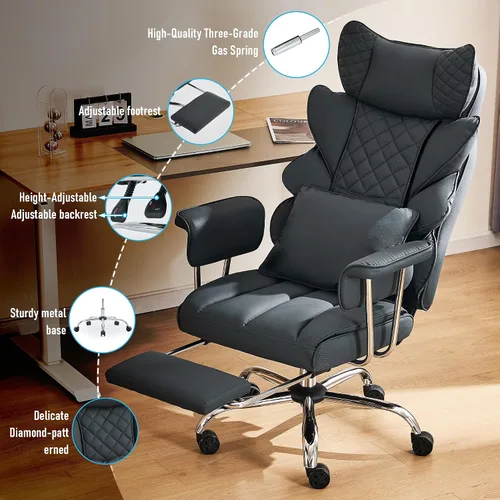 Vista 7 de DYHOME Silla de oficina de masaje reclinable, 500 libras, masaje de Negro