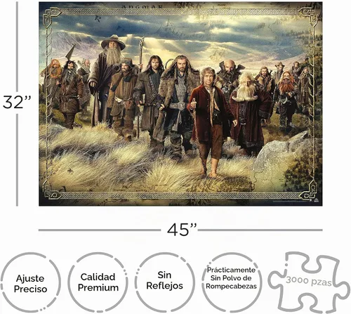 Vista 2 de AQUARIUS The Hobbit - Rompecabezas de 3000 piezas, sin deslumbramiento, ajuste de precisión, mercancía y coleccionables con licencia oficial de The