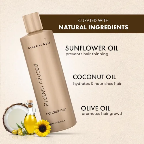 Vista 2 de MOEHAIR - Acondicionador con infusión de proteínas, repara el cabello dañado, 12 onzas líquidas Protein Hair Treatment Controls Frizz, Adds Shine