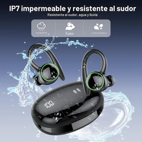 Vista 5 de Auriculares inalámbricos, Bluetooth 5.4 deportivos, auriculares con micrófono ENC con cancelación de ruido, 48 horas, auriculares inalámbricos
