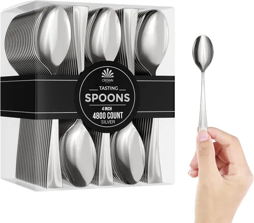 Vista 11 de Mini cucharas de postre – Paquete a granel de 100 cucharas desechables transparentes de plástico de 4 pulgadas para aperitivos – Aspecto real